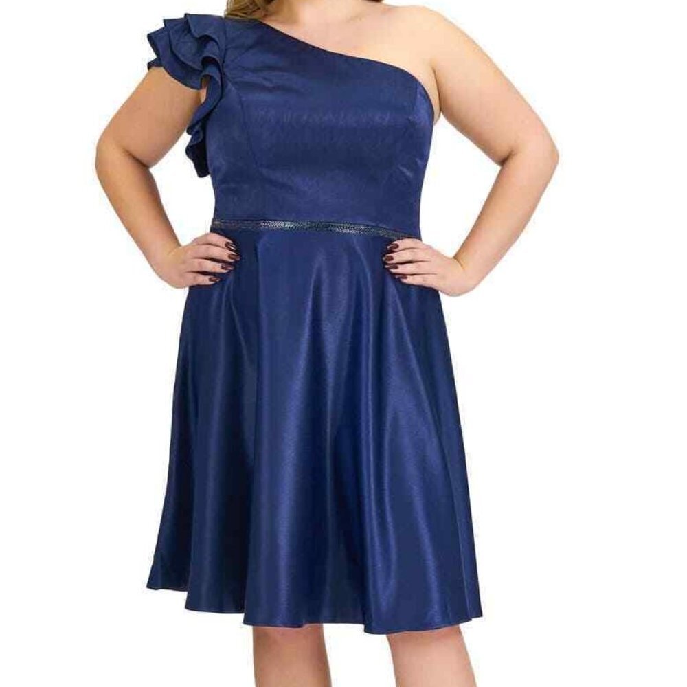 Mac Duggal Midnight Blue One-Shoulder Ruffle Cocktail Dress